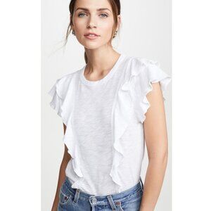 Veronica Beard Bea Ruffle T-shirt in White Feminine Cottagecore Casual Women's S